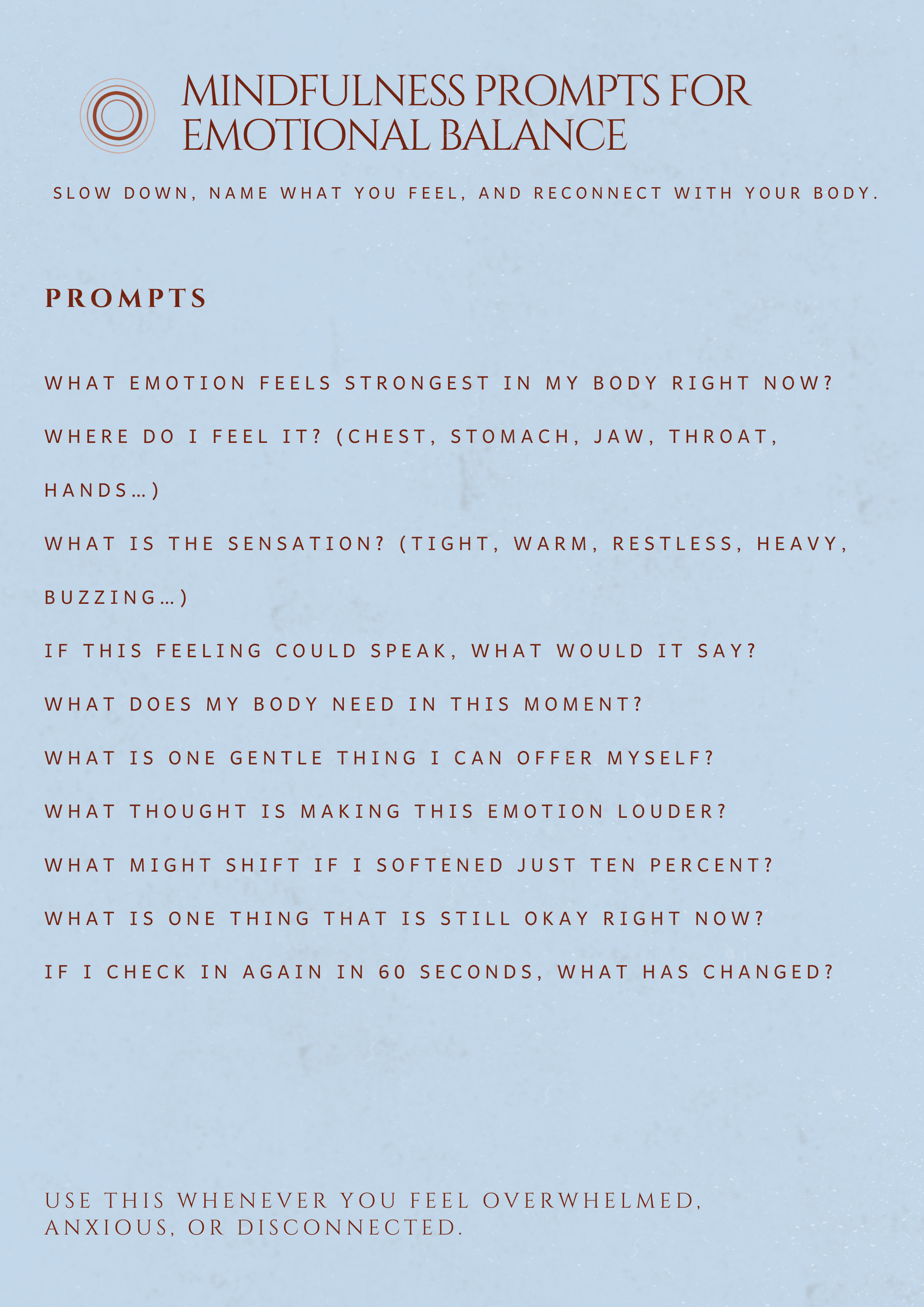 Mindfulness Prompts For Emotional Balance - Free Printable