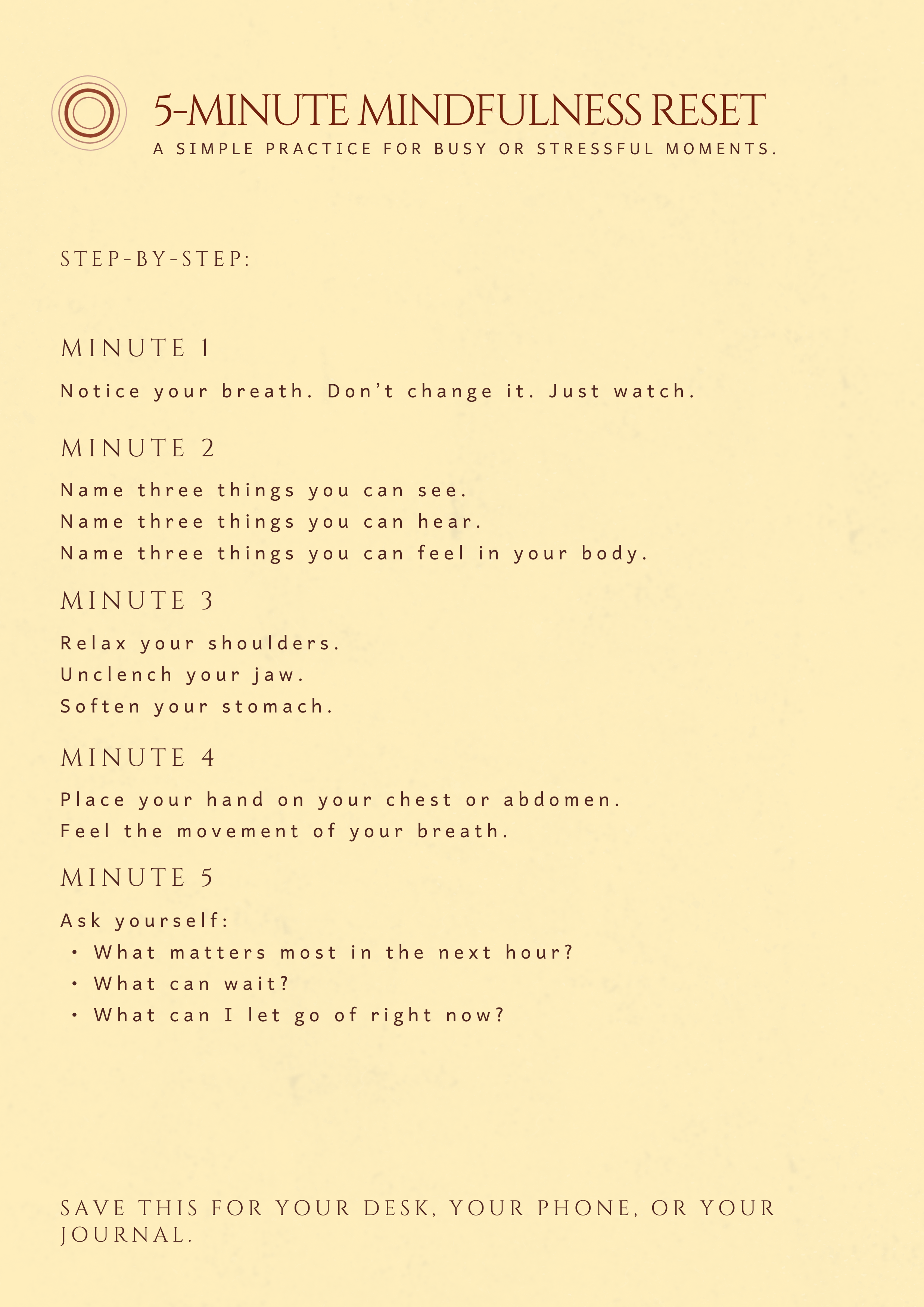 5-Minute Mindfulness Reset - Free Printable