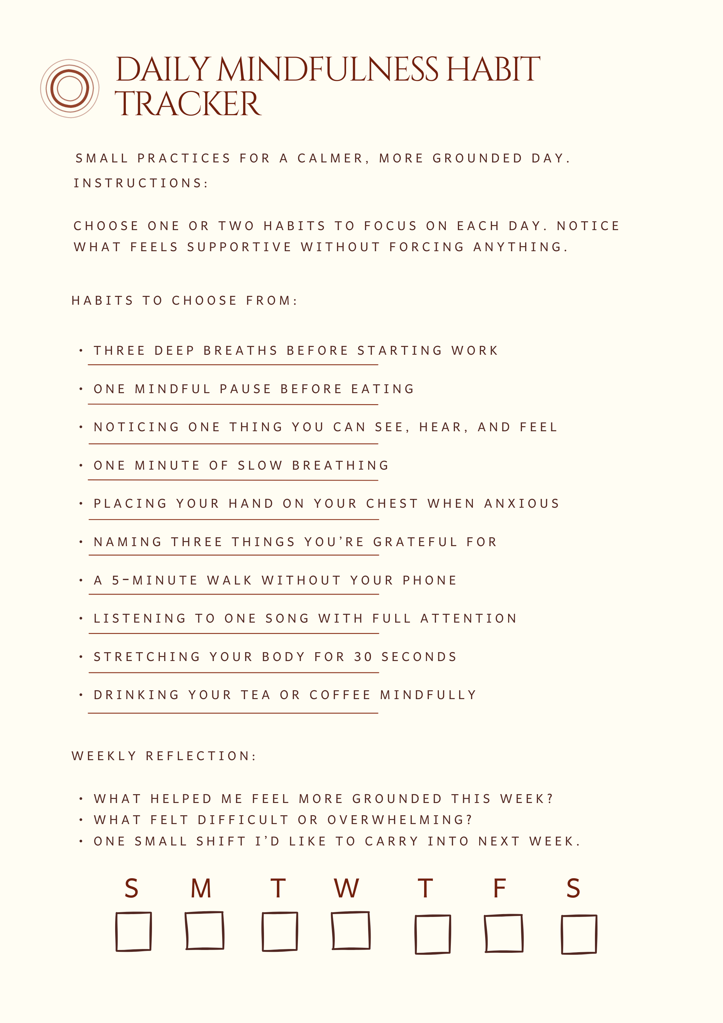 Daily Mindfulness Habit Tracker - Free Printable